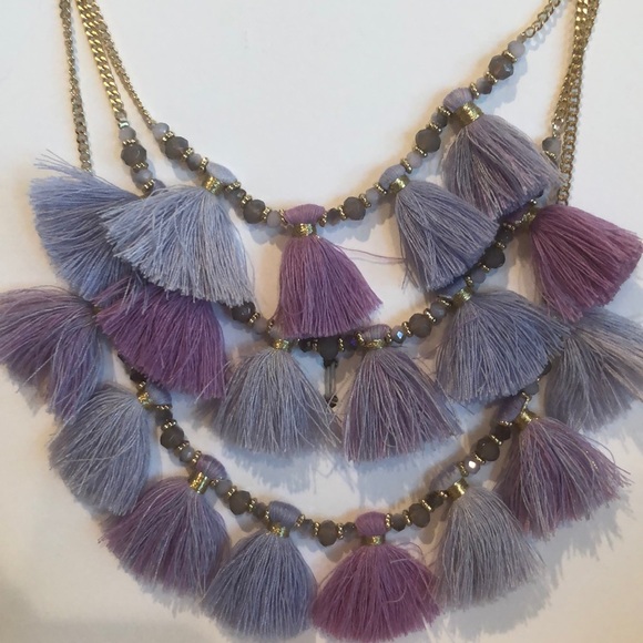 Express Layered Tassel Necklace Blue Purple Sz OS - Picture 2 of 4